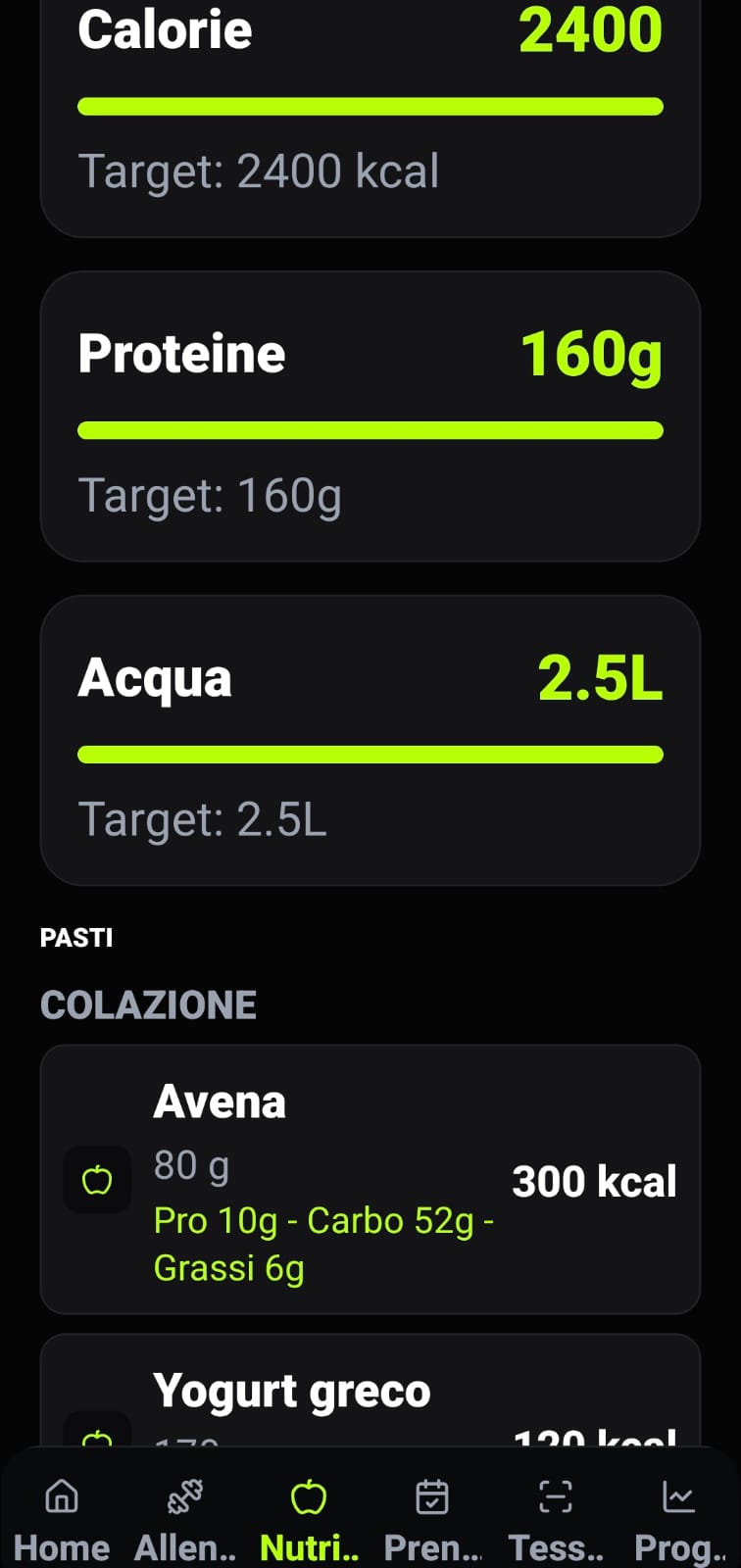 Piano alimentare app